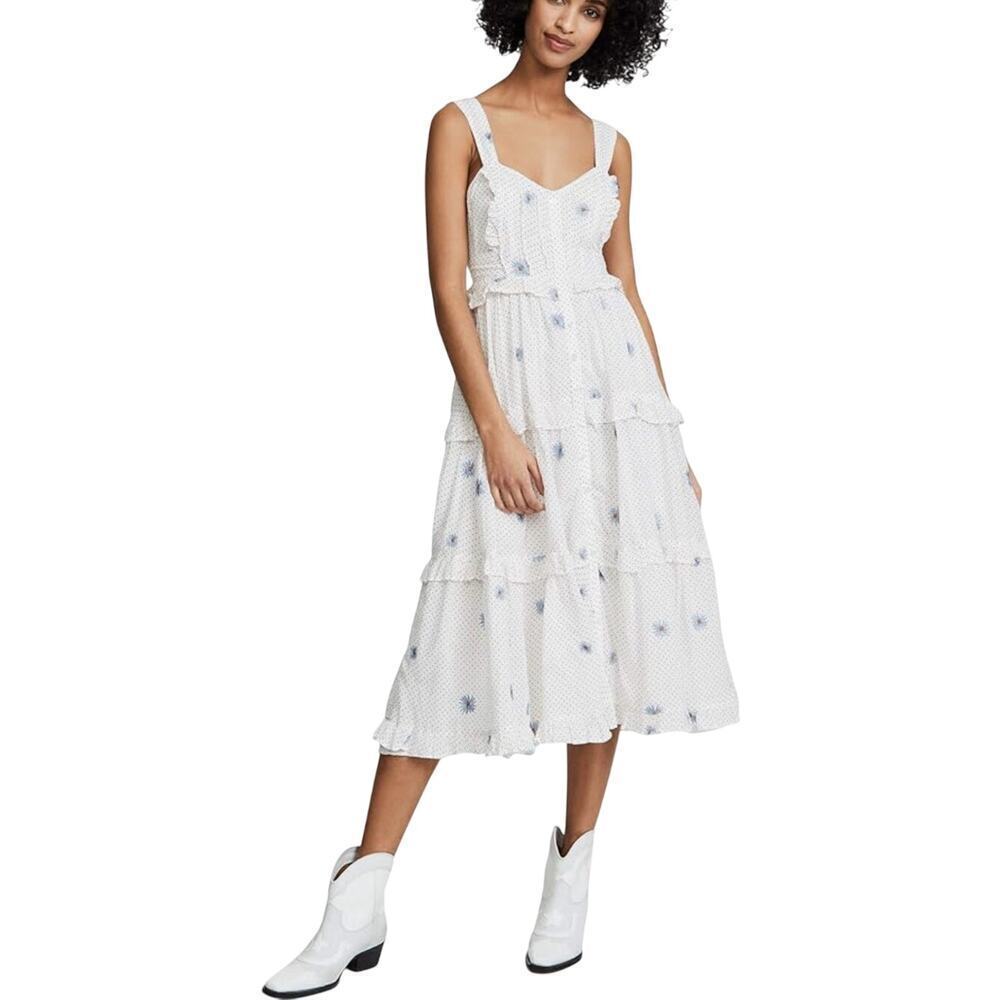Free People Daisy Chain Cotton Midi Dress Embroidered Ecru Combo Size Xs